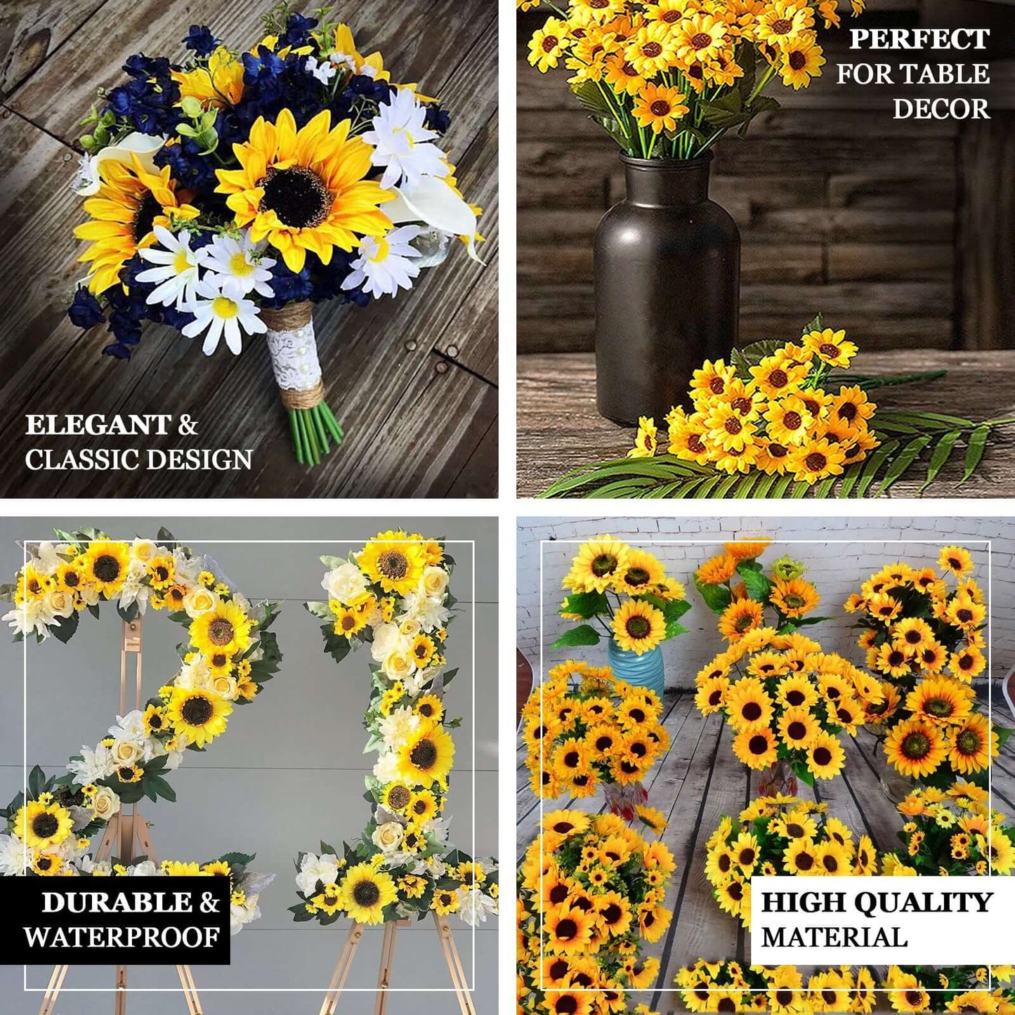 5 Bushes 70 Yellow Artificial Silk Blossomed Sunflowers Vase Decor