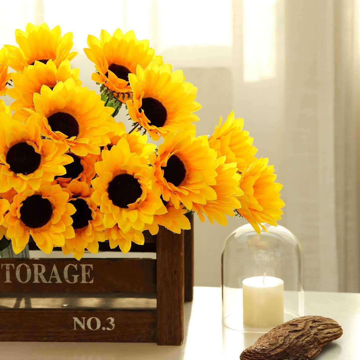 5 Bushes 70 Yellow Artificial Silk Blossomed Sunflowers Vase Decor