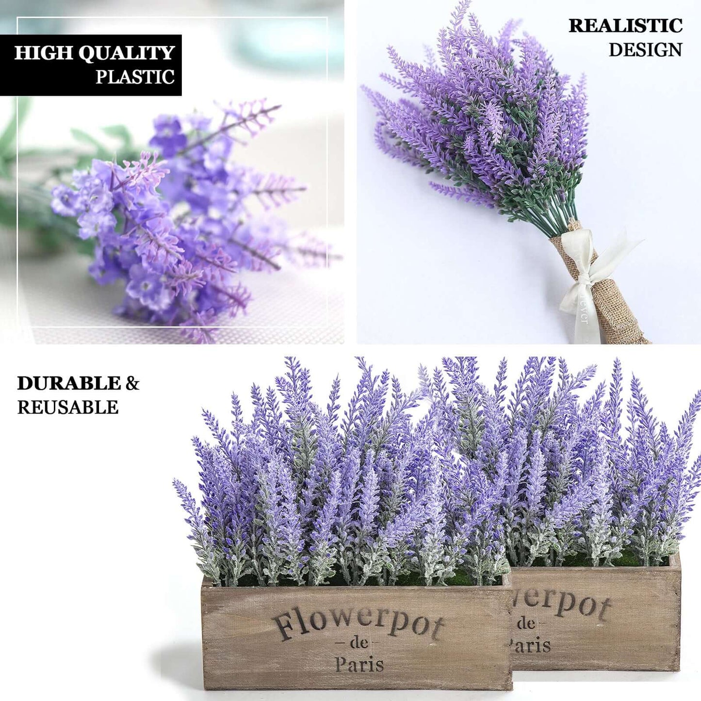 4 Bushes Artificial Lavender Lilac Flower Plant Stems Greenery Bouquet 14"