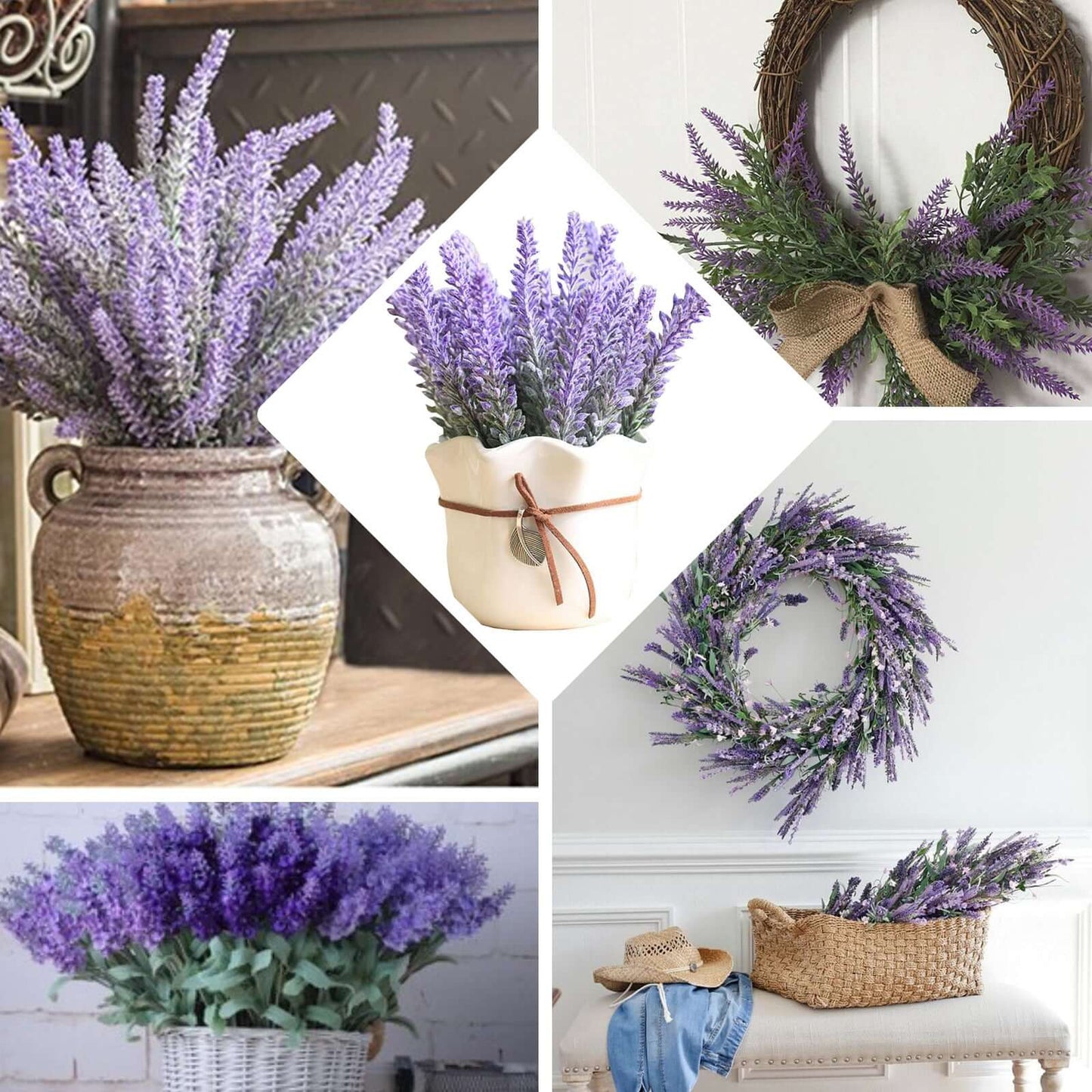 4 Bushes Artificial Lavender Lilac Flower Plant Stems Greenery Bouquet 14"