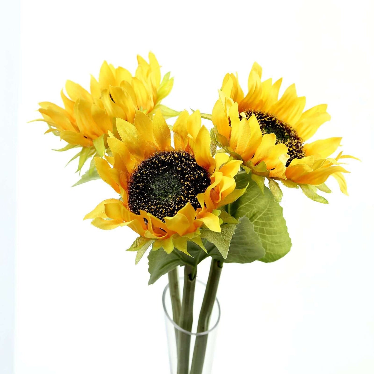 3 Stems Yellow Artificial Silk Sunflower Flower Bouquet Branches 17"