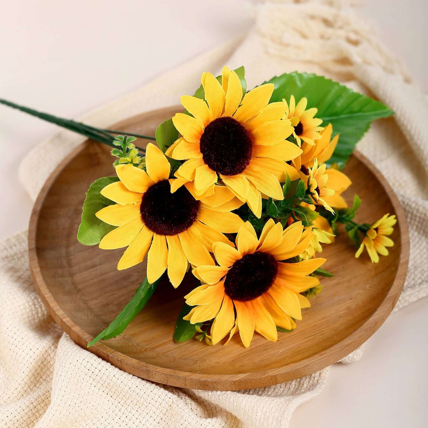 2 Bouquets Yellow Artificial Silk Sunflower Flower Bushes 13"