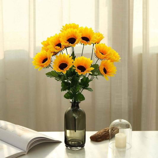 5 Bushes 70 Yellow Artificial Silk Blossomed Sunflowers Vase Decor